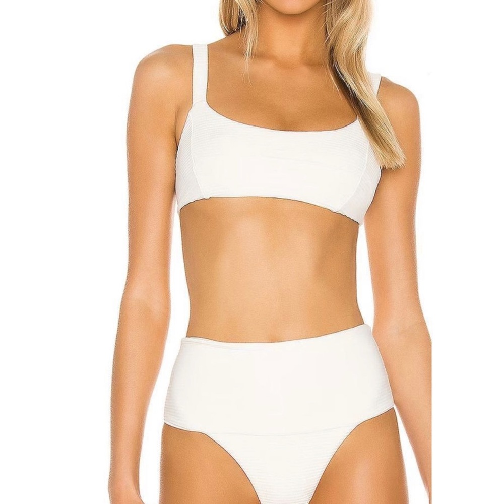 White High-Waist Scoop Bikini Top and Bottom - Women Swim Bikini